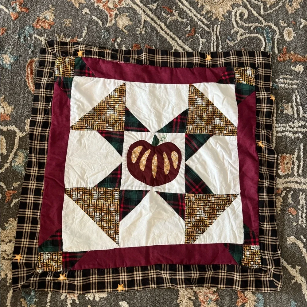 Autumn Pumpkin Patchwork Quilt Pillow Case Burgundy One Set‎